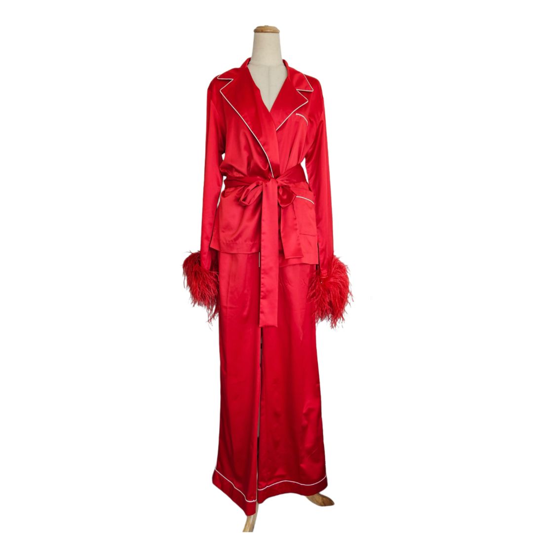 Miron Red Ostrich Sleeve Top with matching trousers