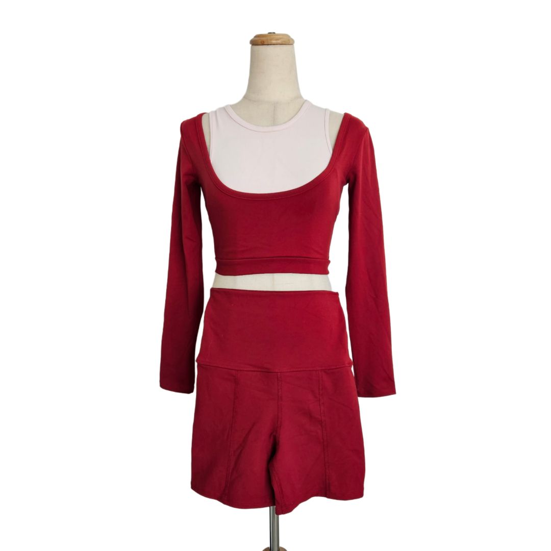 Live The Process Two Piece Dark Red Set , athletic wear
