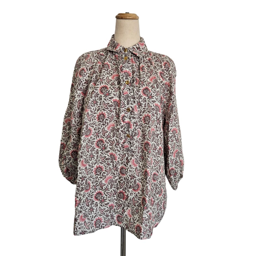 Loro Piana Linen Multicolor Floral Print Button Up Shirt