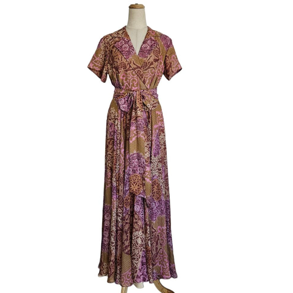 Elizabeth Fashion Multicolor Printed Detail  Maxi Belted Dress