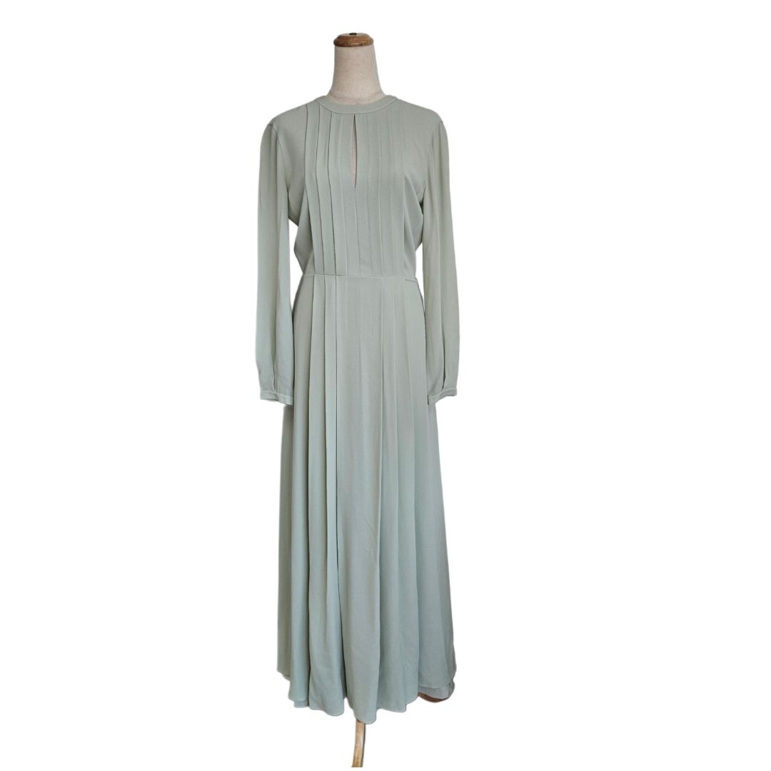 Christian Dior Mint Green Pleated Open Back Long Sleeve Maxi Dress