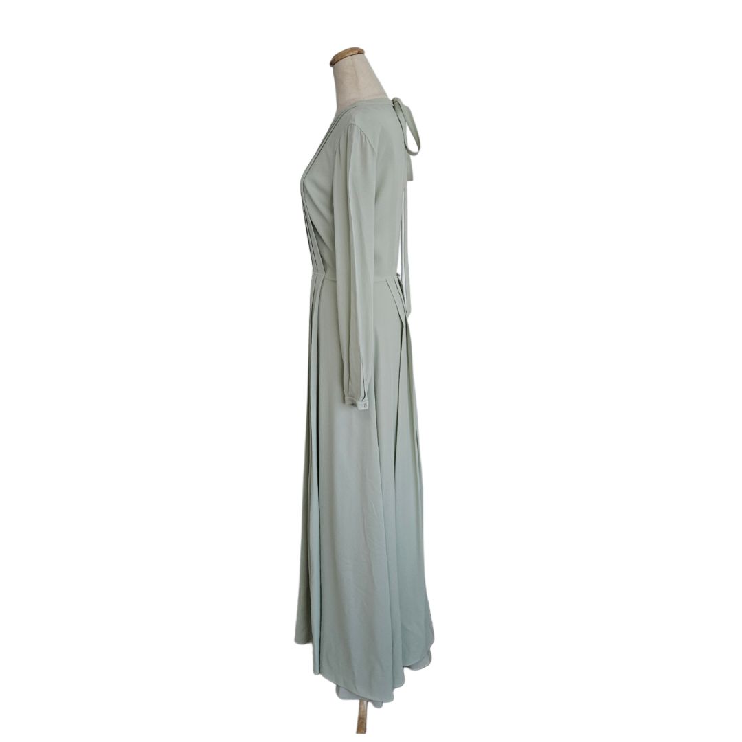 Christian Dior Mint Green Pleated Open Back Long Sleeve Maxi Dress - BOPF | Business of Preloved Fashion Christian Dior Mint Green Pleated Open Back Long Sleeve Maxi Dress - BOPF | Business of Preloved Fashion