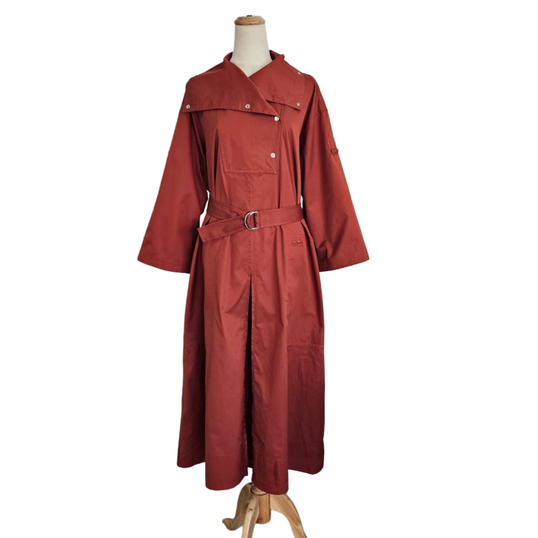 Hermes Brown  Cotton Belted Twill Wide Dress