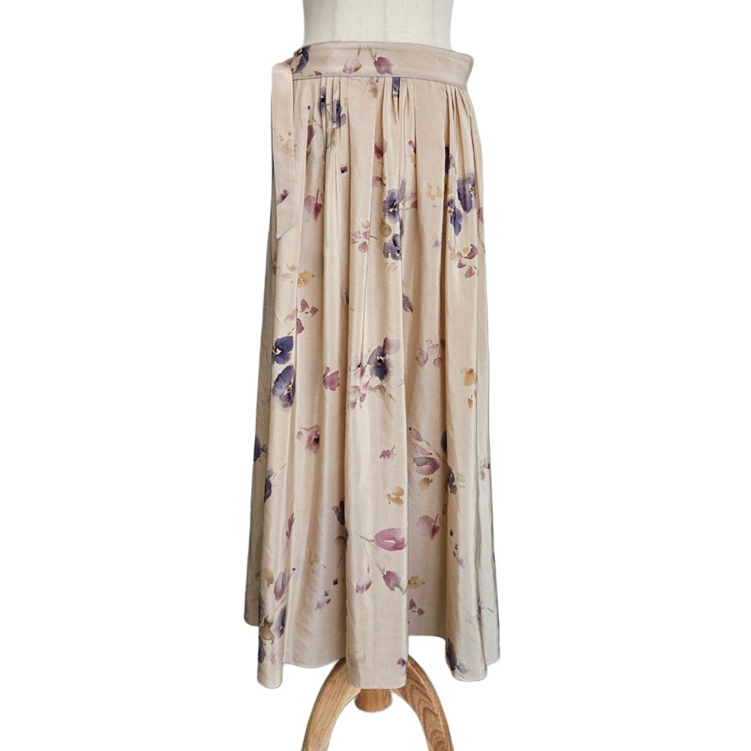 Loro Piana Beige Floral Print Silk Belted Maxi Skirt