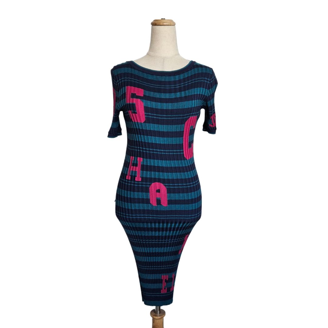 Chanel Green & Blue Bodycon Silk Stretch  Mini Dress