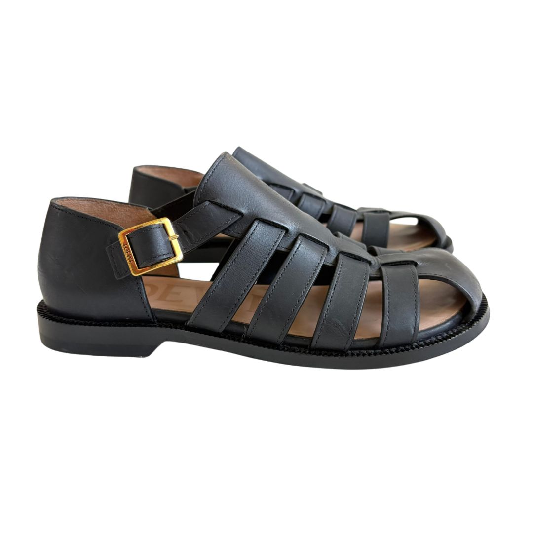 Loewe Campo Leather Cage Sandals, size 37
