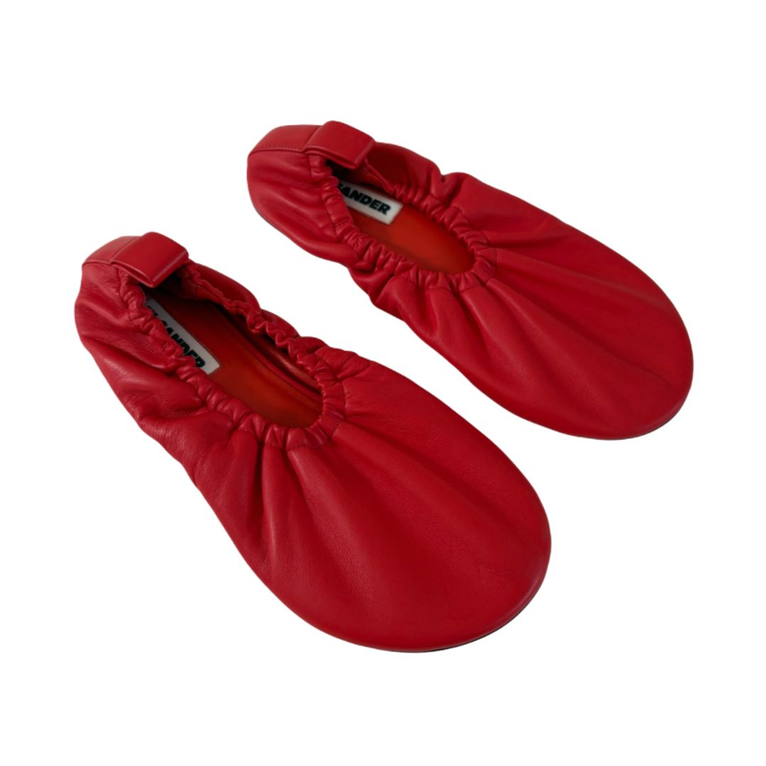 Jil Sander Red Leather Ballerina Flats, size 37