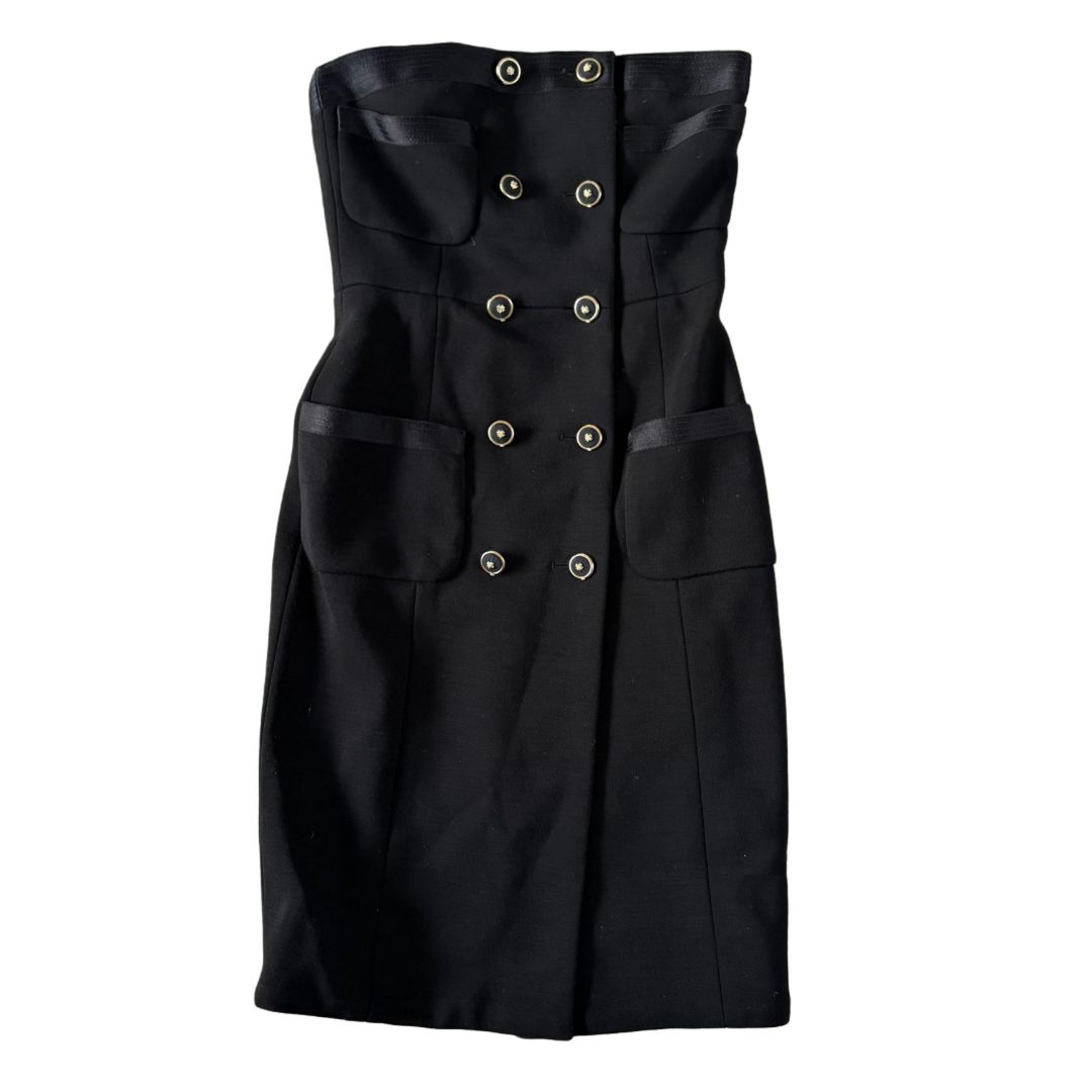 Chanel 20A Black Featuring Double Breasted Buttons Mini Tube Dress