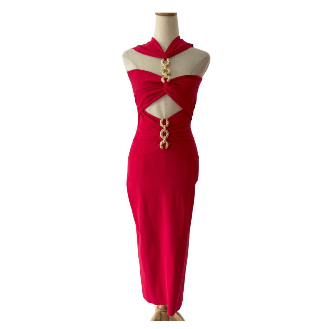 Cult Gaia Red Cristos Knit Bodycon Dress