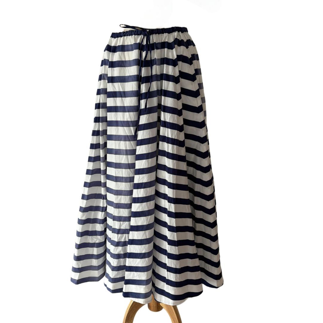 Prada Blue & White Striped Flared Full Skirt