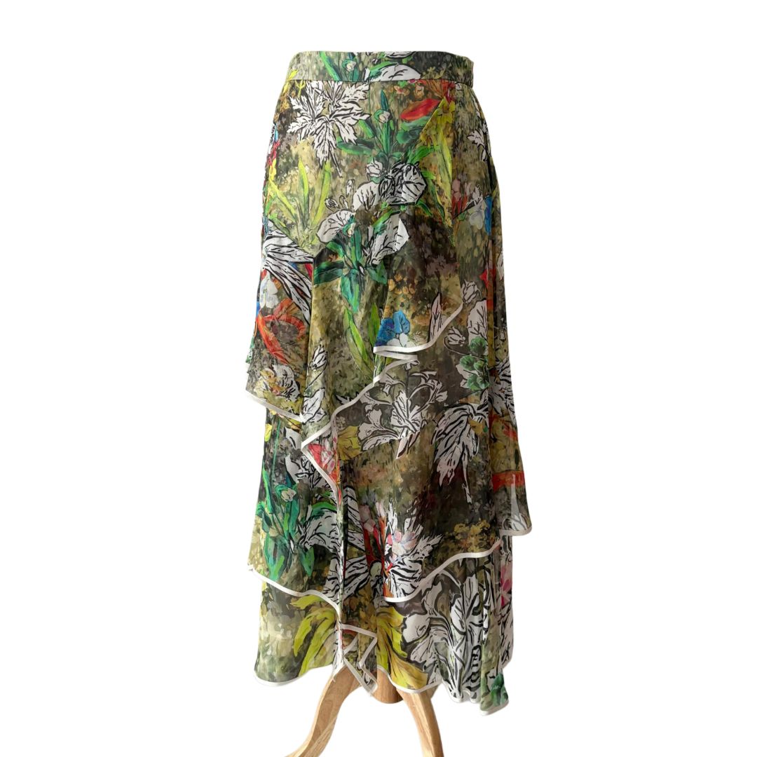 Peter Pilotto Multicolor Tropical Print Ruffle Maxi Skirt