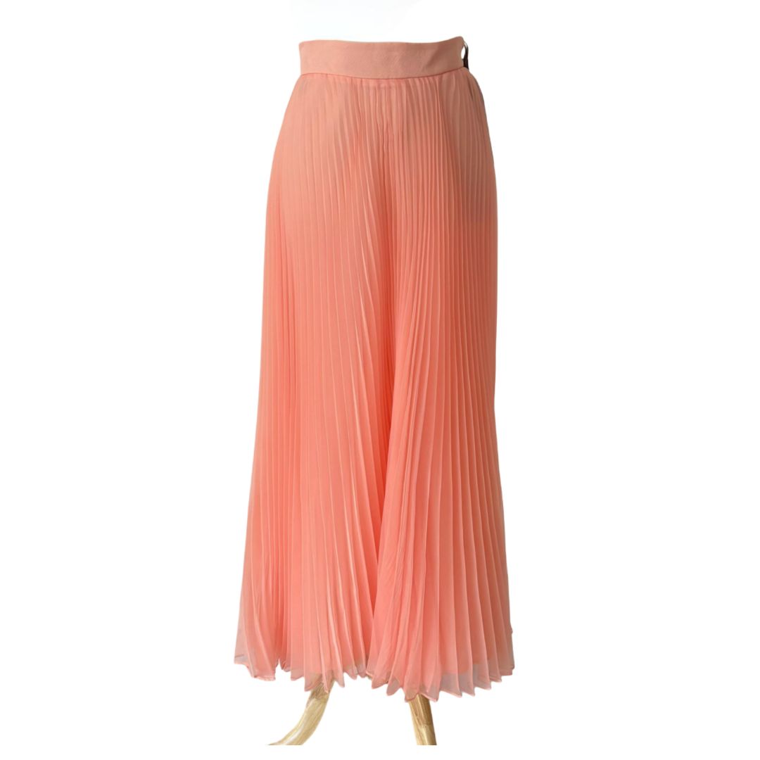 Monique Lhuillier Pink Pleated Sheer Maxi Skirt