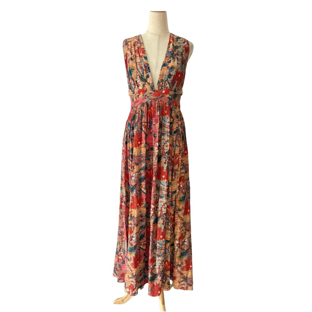 Ulla Johnson Multicolor Floral Print Pleats Evening Gown Dress