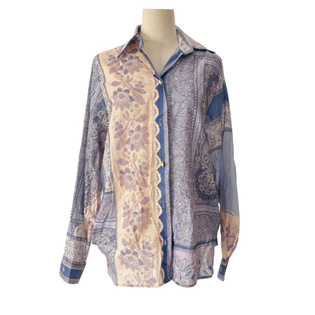 Zimmermann Lavendar Print Paisley Print Top and Skirt Set