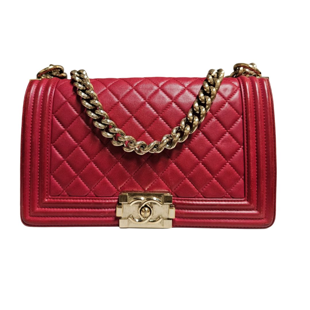 Chanel Red Quilted Leather Medium Le Boy Bag