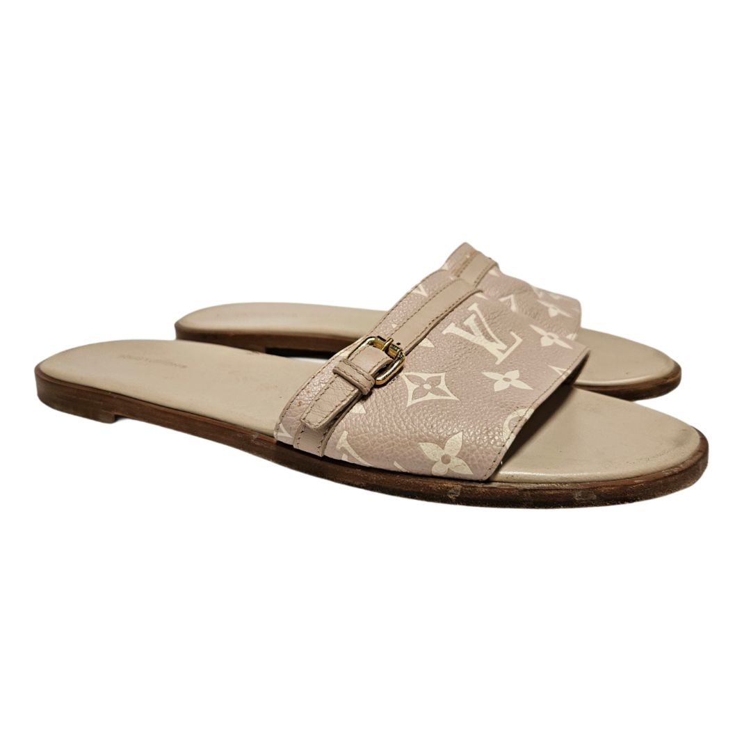 Louis Vuitton Leather Monogram Slide Sandal,  Size 41