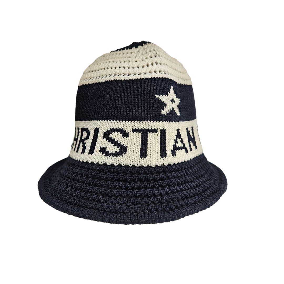 Christian Dior Navy/Cream Embroidered Logo Bucket Hat