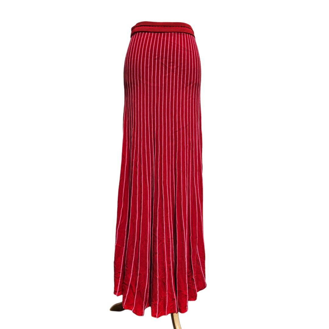 Sandro Red and Pink Vertical Striped Maxi Skirt