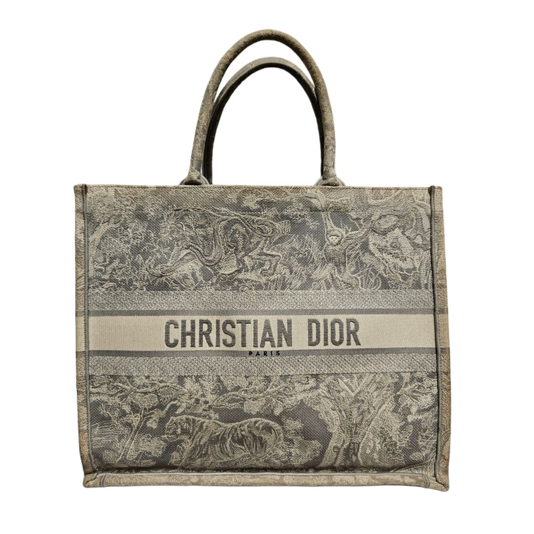 Christian Dior Grey Canvas Toile De Jouy Large Book Tote Bag