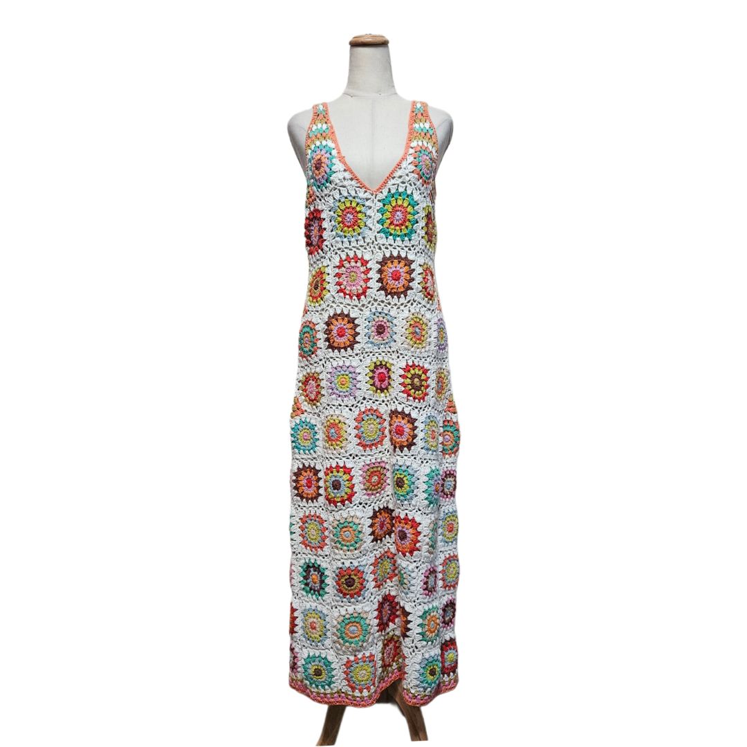 Alemais Muliticolor Crochet V-neck Midi Dress, Size 12 - BOPF | Business of Preloved Fashion Alemais Muliticolor Crochet V-neck Midi Dress, Size 12 - BOPF | Business of Preloved Fashion