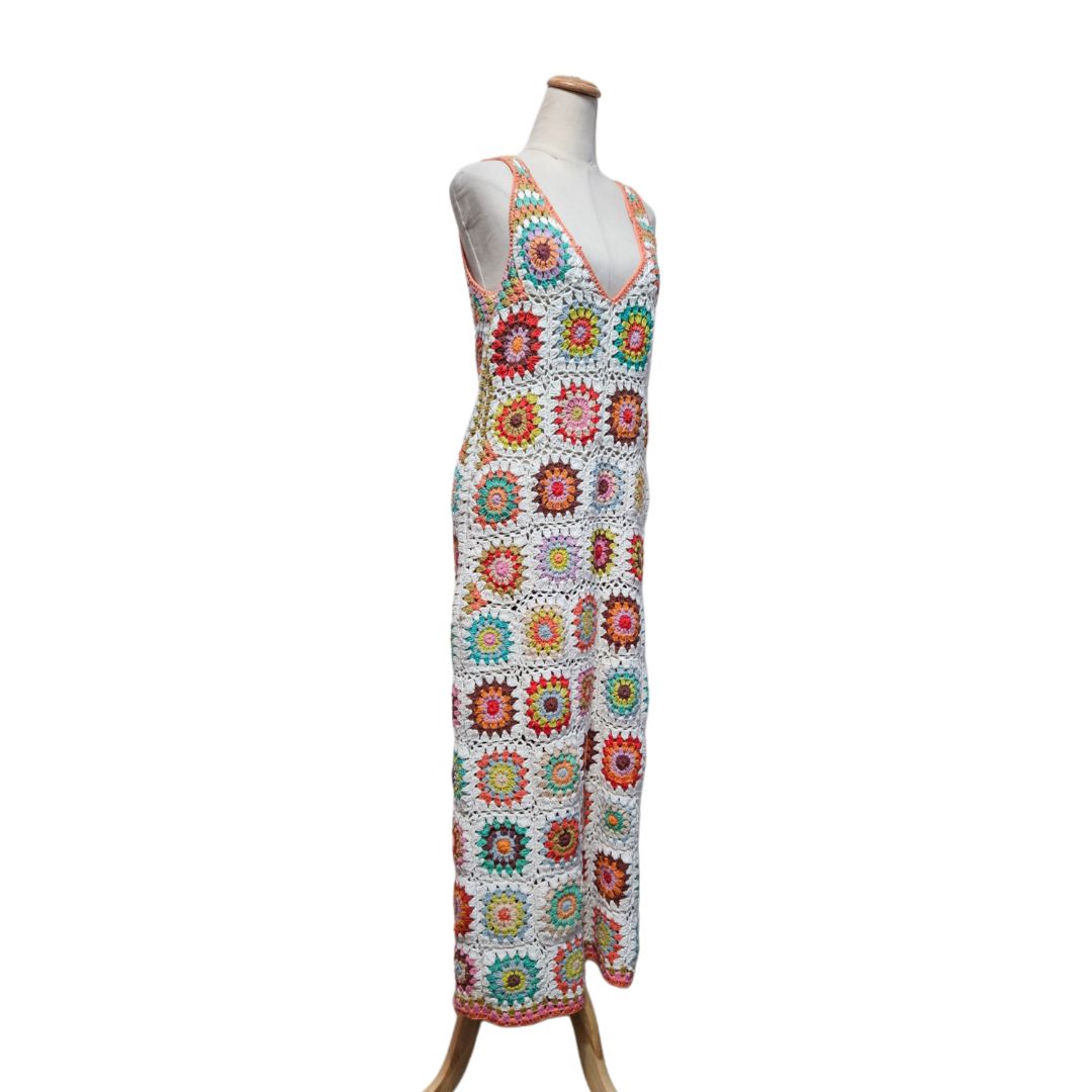 Alemais Muliticolor Crochet V-neck Midi Dress, Size 12 - BOPF
