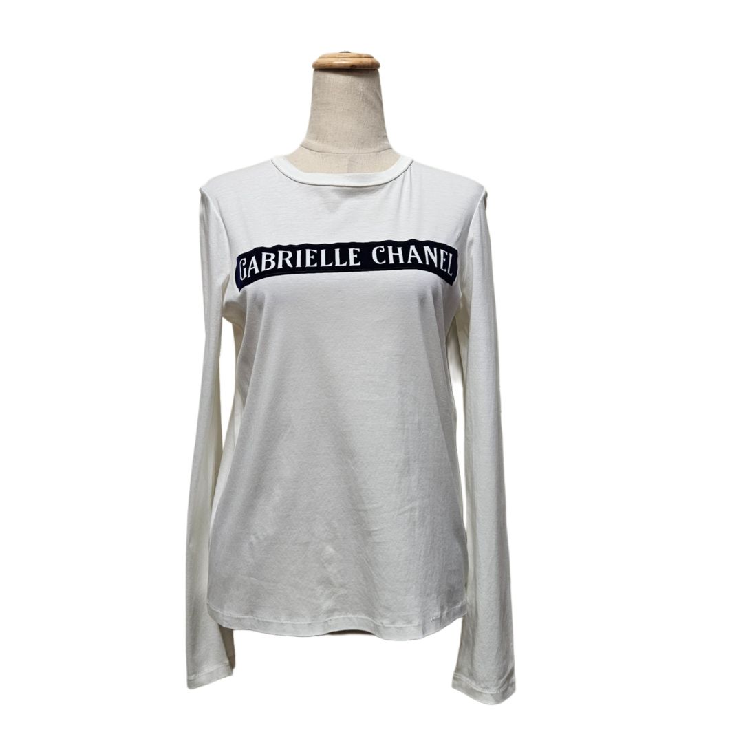 Chanel White Gabrielle Logo Print Long Sleeve Top, Size 36