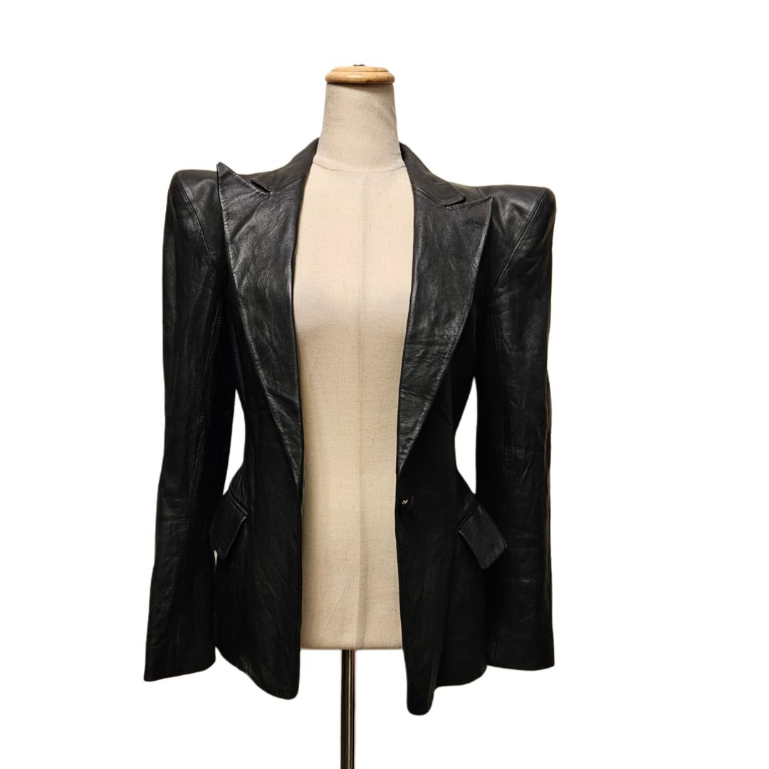 BALMAIN　レザージャケット　ハイネック　y2k Leather jacket with shearling collar black black - Men | BALMAIN