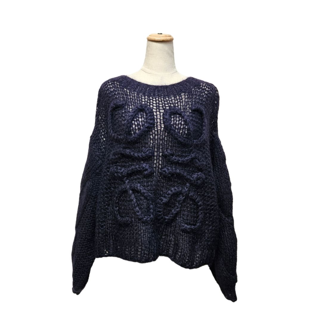 Loewe Navy Blue Knitted Logo Oversized Mohair Sweater