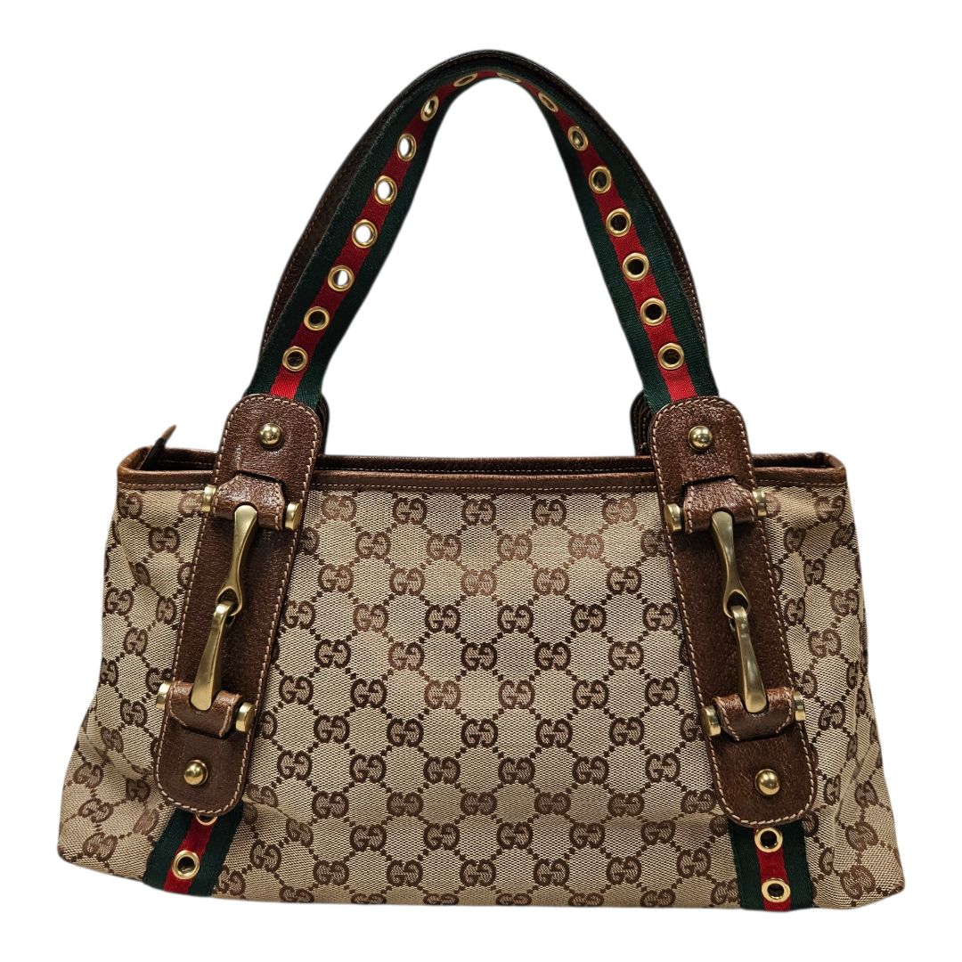 Gucci GG Canvas & Leather Brown Sherry Line Tote Bag - BOPF