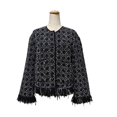 Christian Dior Black & White Tweed-Knit Macrocannage Regular Fit Jacket,Size 34