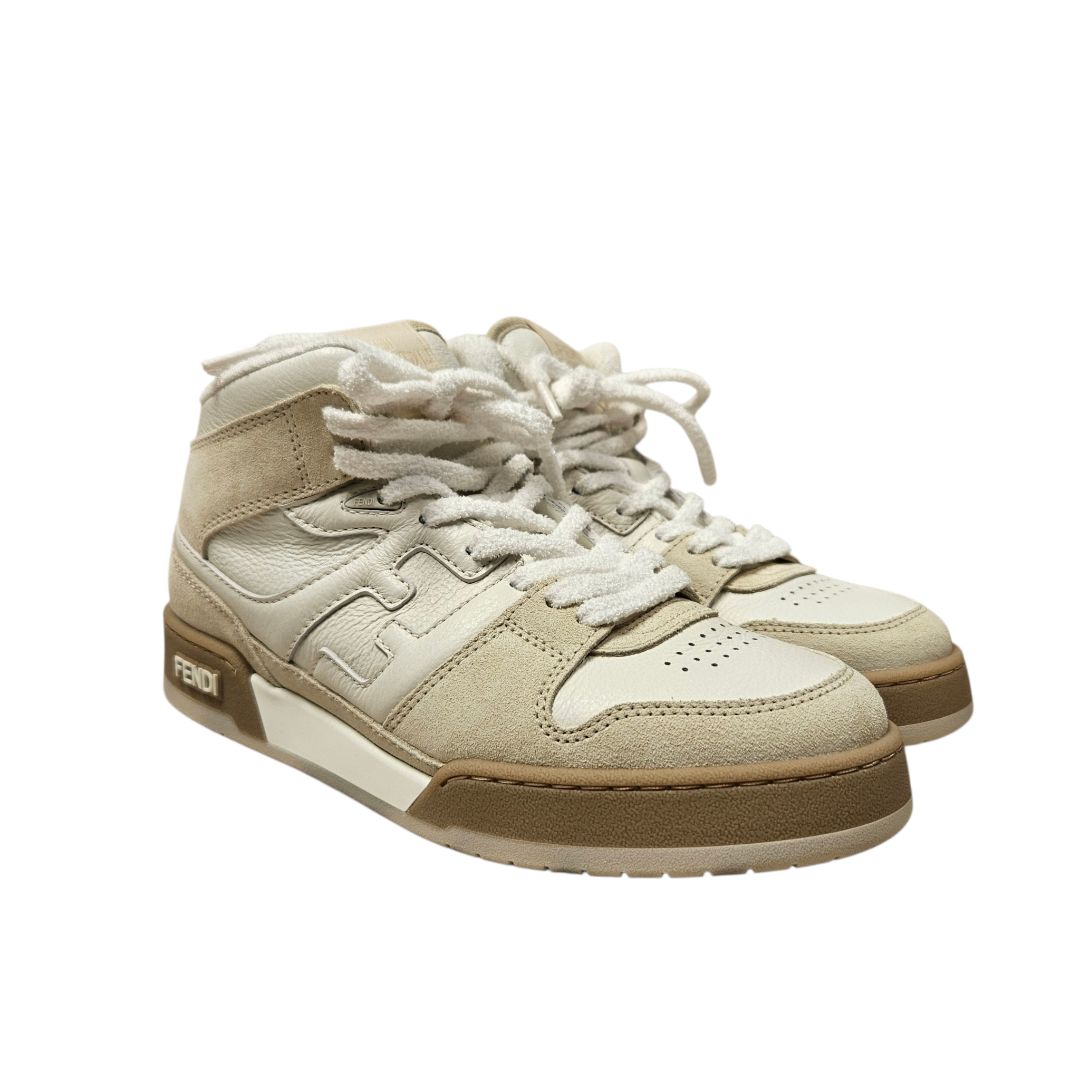 Fendi White Leather & Suede Rockoko Missmatch High Top Sneaker, Size 39