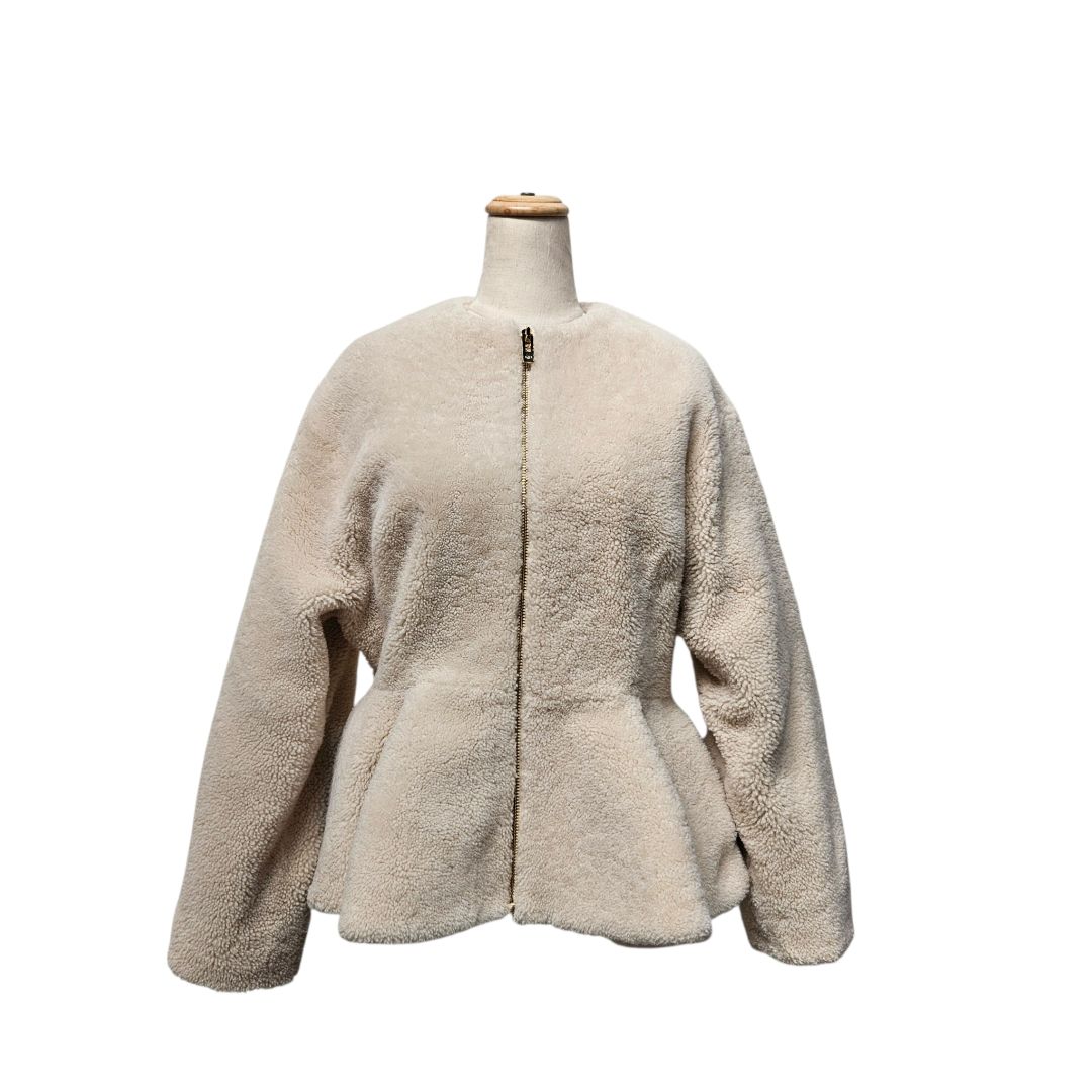 Alaia Beige Shearling Peplum Jacket