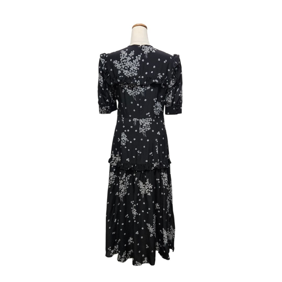 Alessandra Rich Black With White Floral Print Midi Dress - BOPF