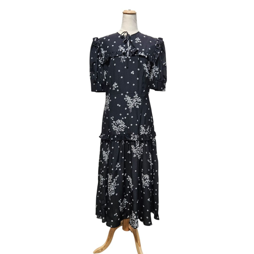 alessandra rich dress black Alessandra Rich Black With White Floral Print Midi Dress - BOPF
