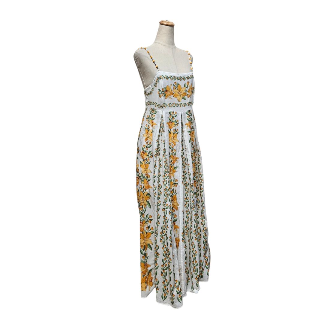 Farm Rio White Floral Print Beaded Straps Maxi Dress - BOPF