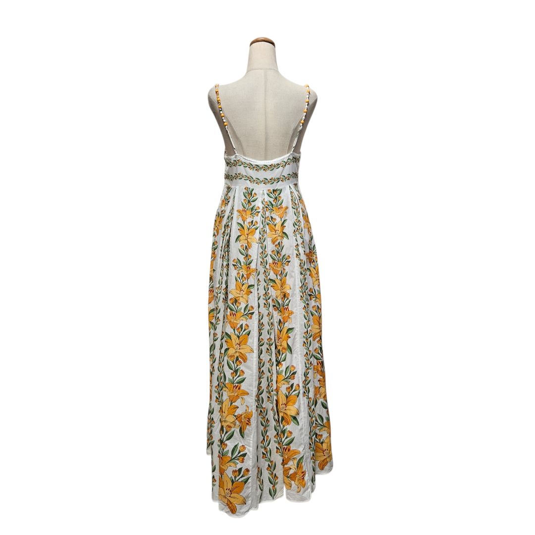 Farm Rio White Floral Print Beaded Straps Maxi Dress - BOPF