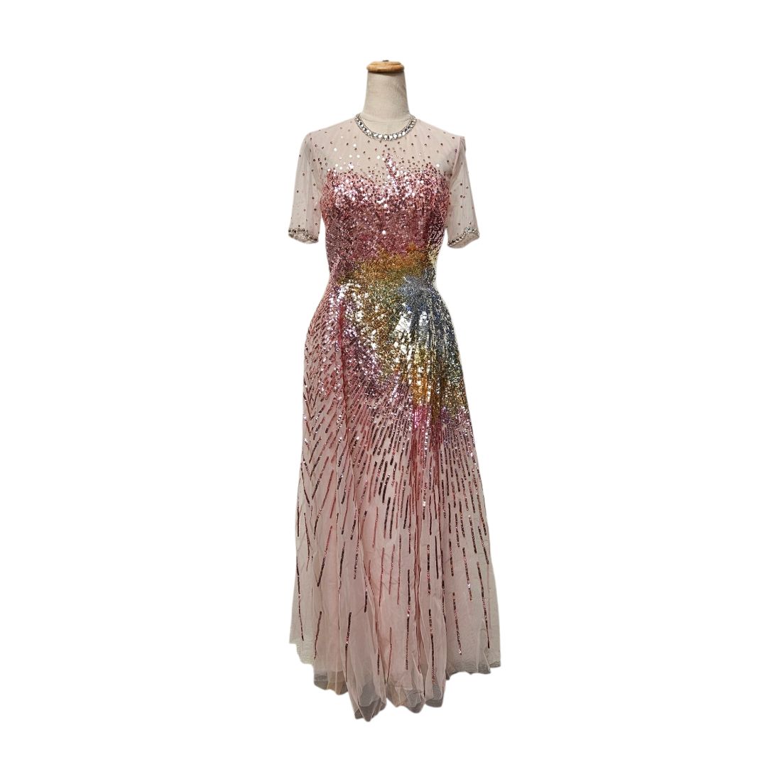 Georges Hobeika Pink Sequin Embellished Midi Dress