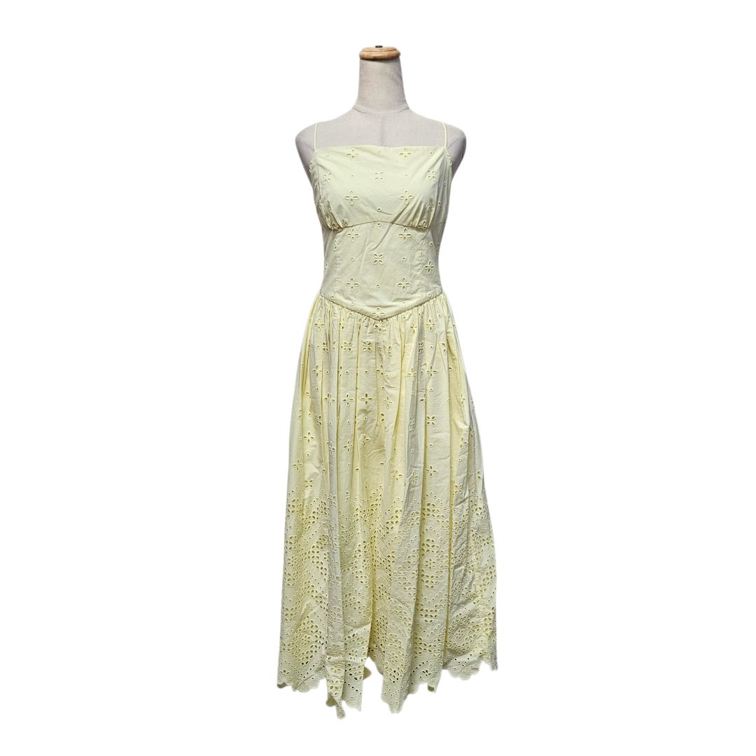 Self-Portrait Light Yellow Eyelet Strappy Midi Dress - BOPF | Business of Preloved Fashion Self-Portrait Light Yellow Eyelet Strappy Midi Dress - BOPF | Business of Preloved Fashion