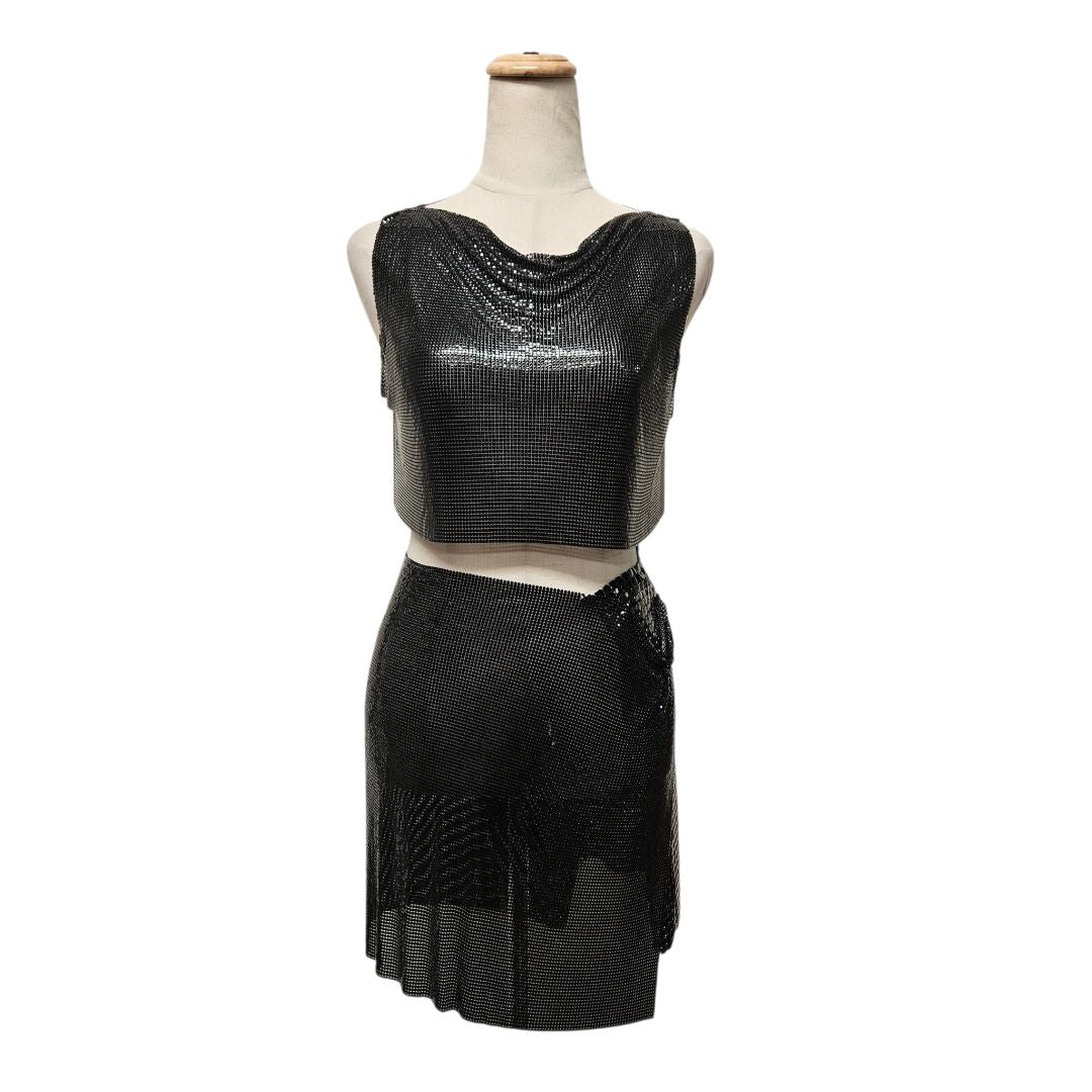 Fannie Schiavoni Black Metal Mesh Chainmail Top & Mini Skirt