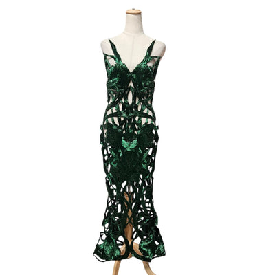 Cult Gaia Green Sita Gown Malachite Beaded Embellished Cutout Maxi Dress