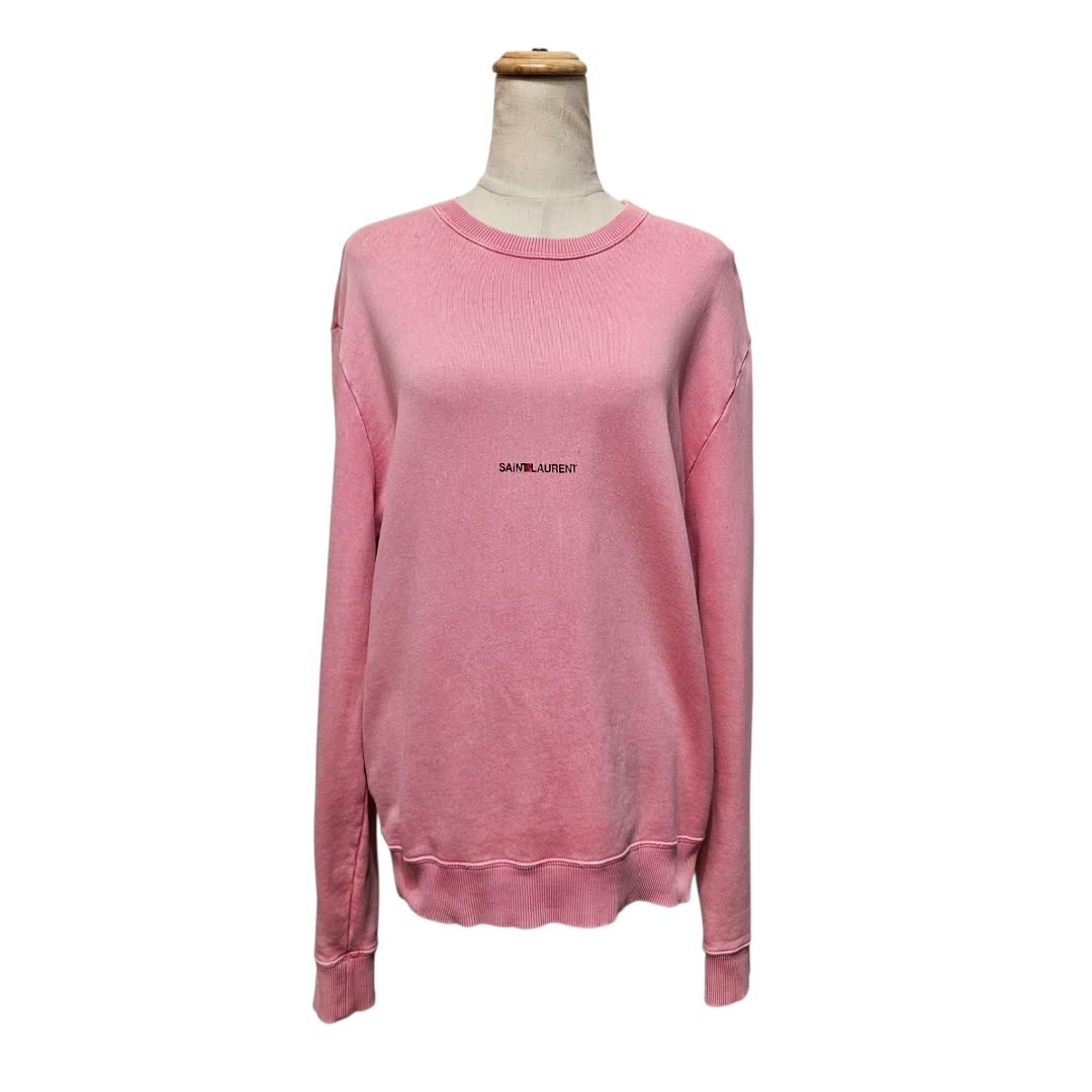Saint Laurent Long Sleeve Pink Pullover Logo Sweater