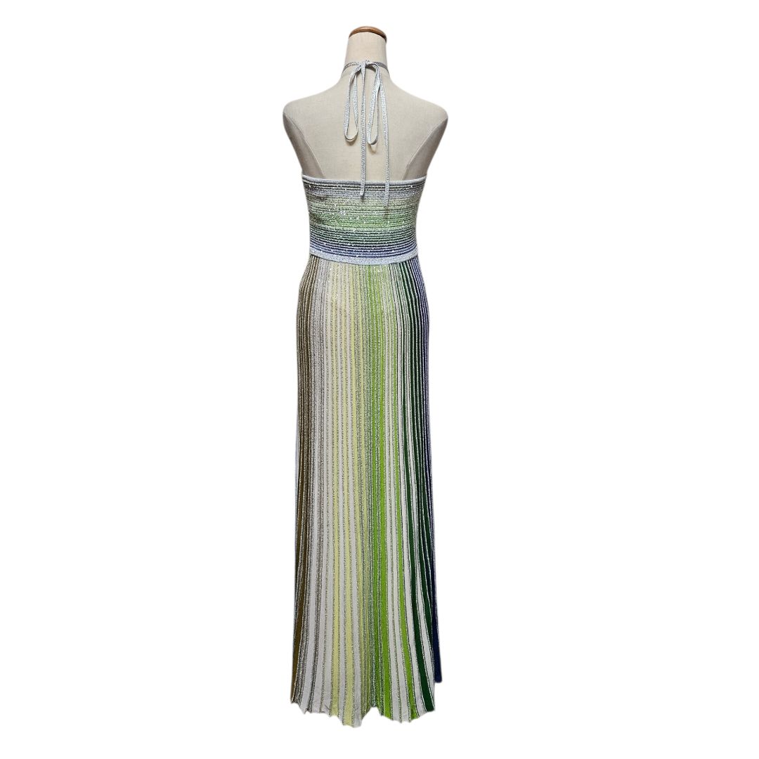 missoni dress maxi Missoni Multicolor Metallic Sequin Embellished Striped Maxi Halter Nec - BOPF