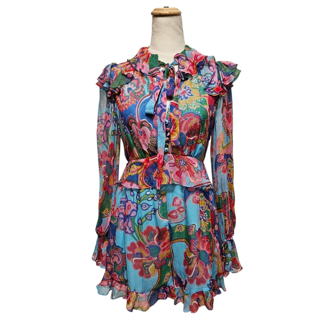 Zimmermann Multicolor Lovestruck Silk Paisley Floral Playsuit