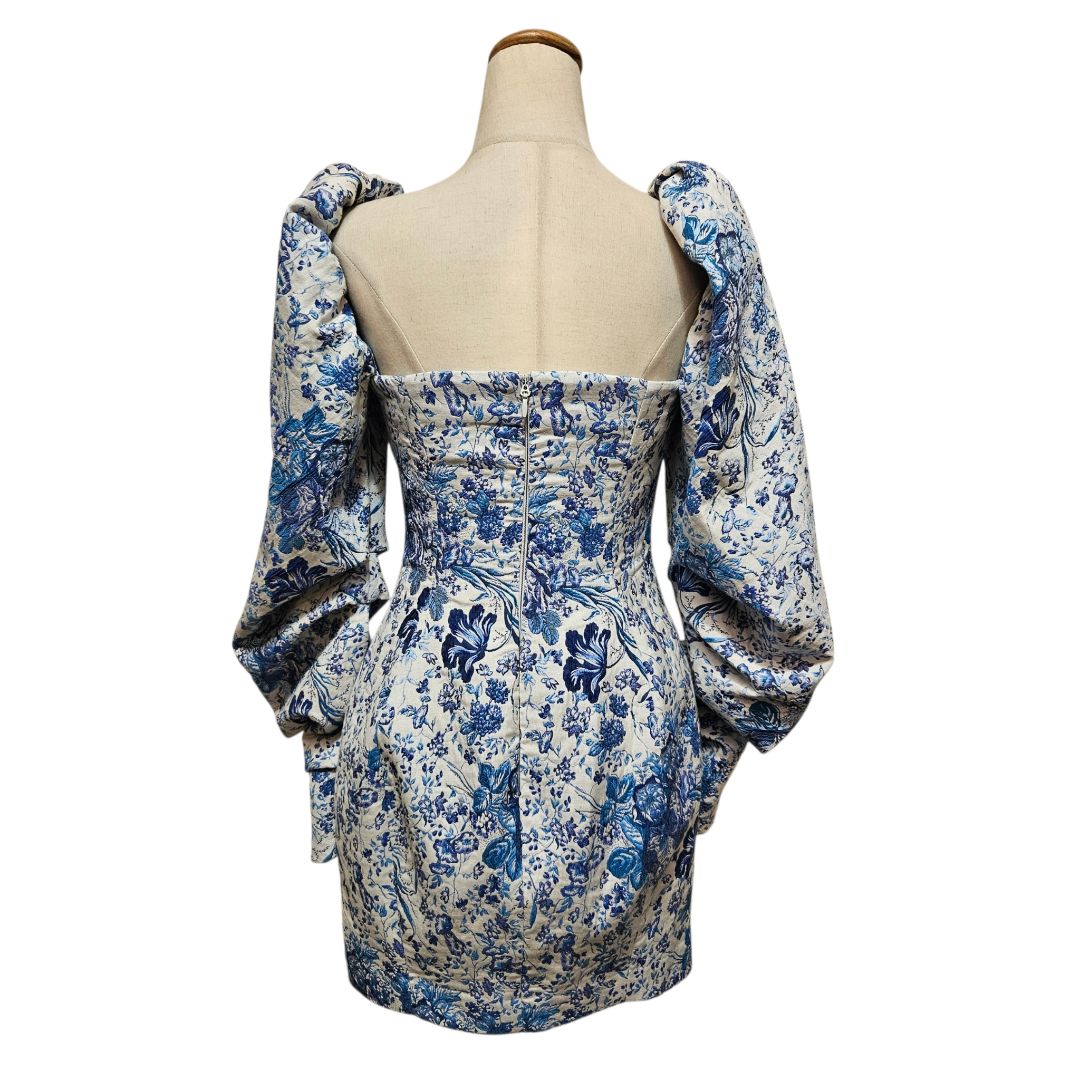 house of cb mini dresses House of Cb Blue Floral Print Mini Bustier Brocade Dress - BOPF