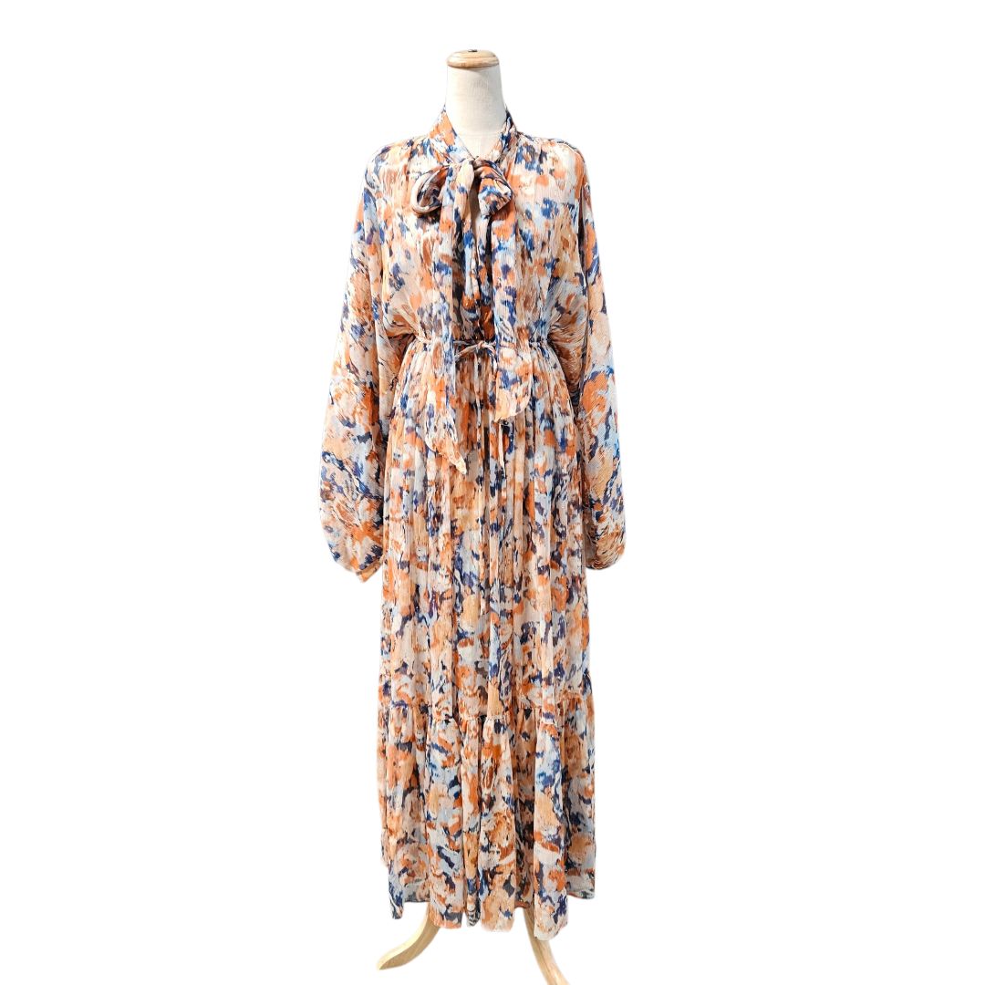 theo maxi dress Evarae Orange/Blue Printed Theo Maxi Dress - BOPF