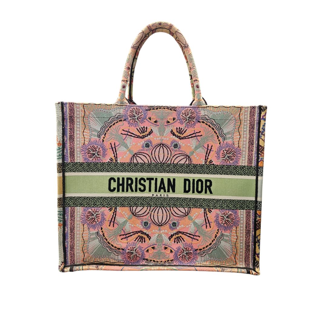 Christian Dior Multicolor Printed Embroidered Canvas Large Book Tote