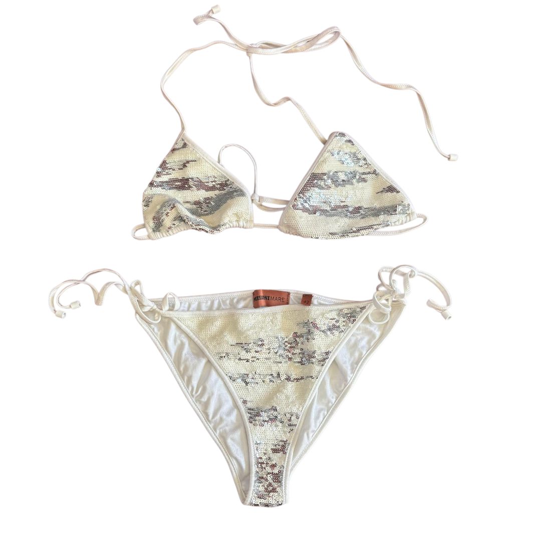 Missoni Mare Silver & White Sequin Embellished Bikini Set Size 42