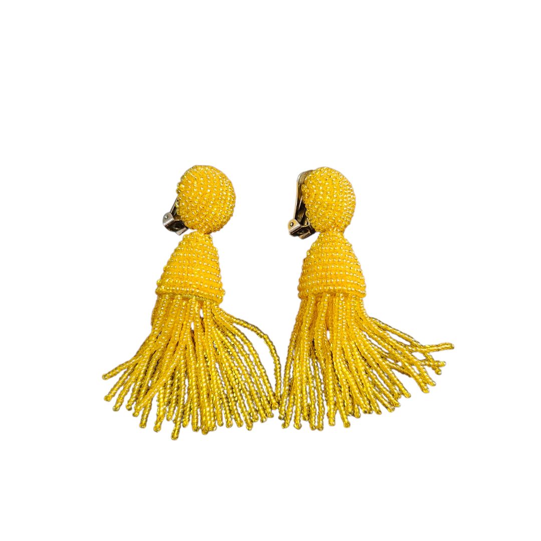 Oscar de La Renta Yellow Embellished Beaded Clip Dangle Earring