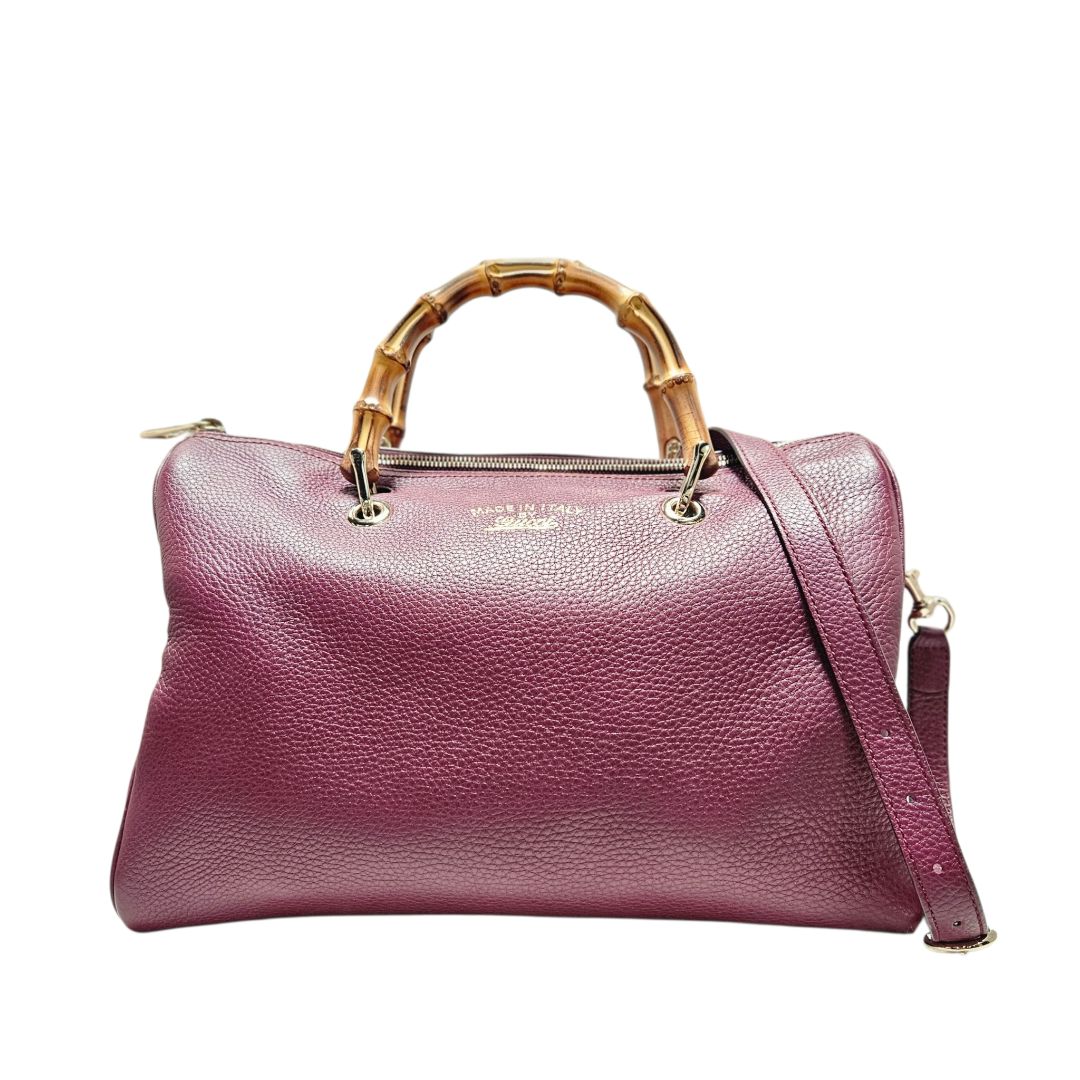 Gucci Burgundy Leather Medium Bamboo Boston Bag