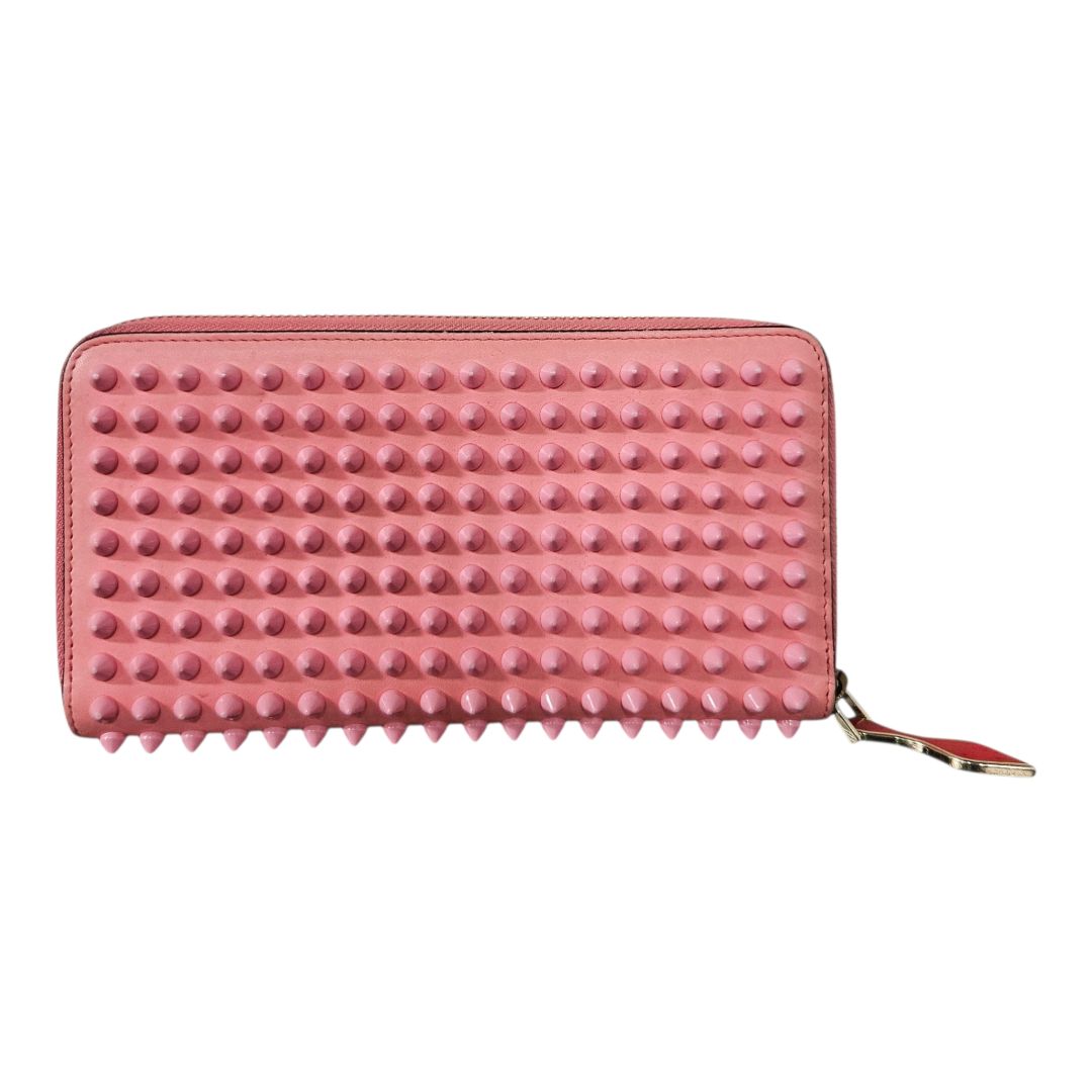 Christian Louboutin Spike Zip Around Wallet Pink Leather